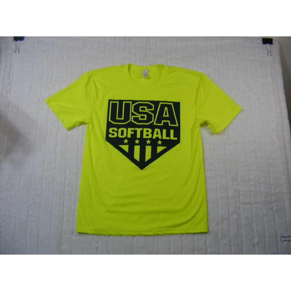C2 Sport T-Shirt Women Medium Neon Yellow Excellent USA Softball Graphic Tee